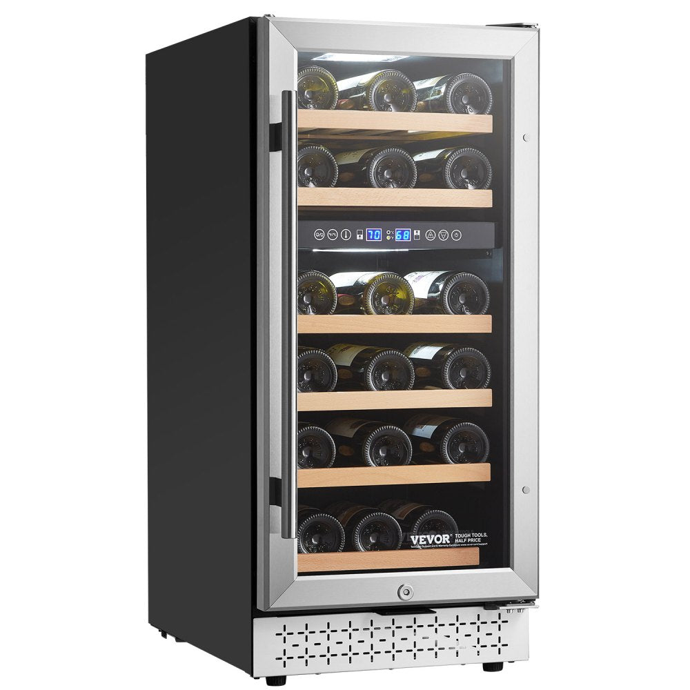 YC-100B - 28-Bottle Dual Zone Wine Cooler with Glass Door & Temp Control