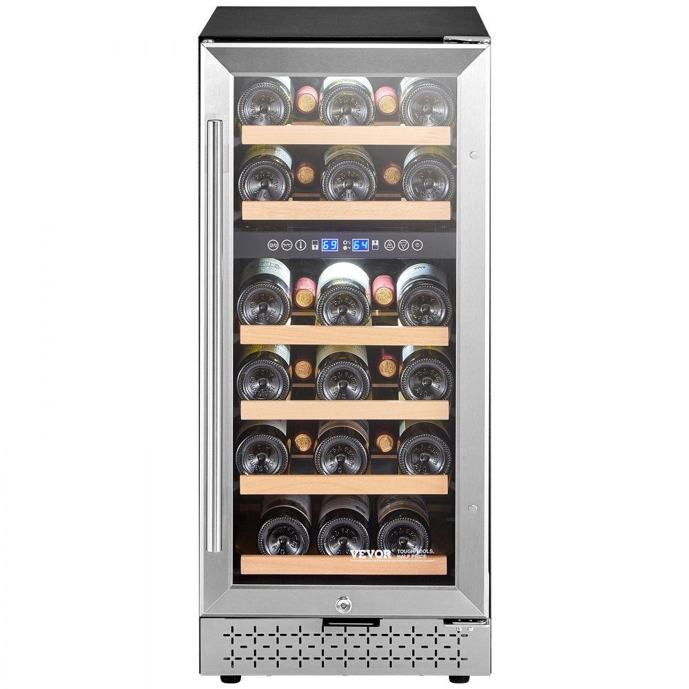 YC-100B - 28-Bottle Dual Zone Wine Cooler with Glass Door & Temp Control