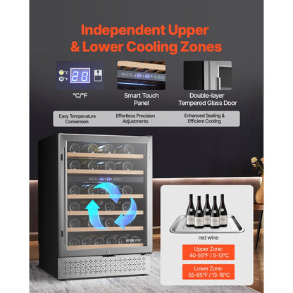 YC-150B - Elegant 46-Bottle Dual Zone Wine Cooler with Glass Door