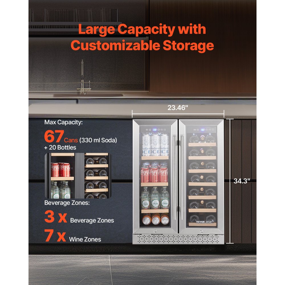 YC120-2D - 24" Dual Zone Beverage Cooler with Glass Doors