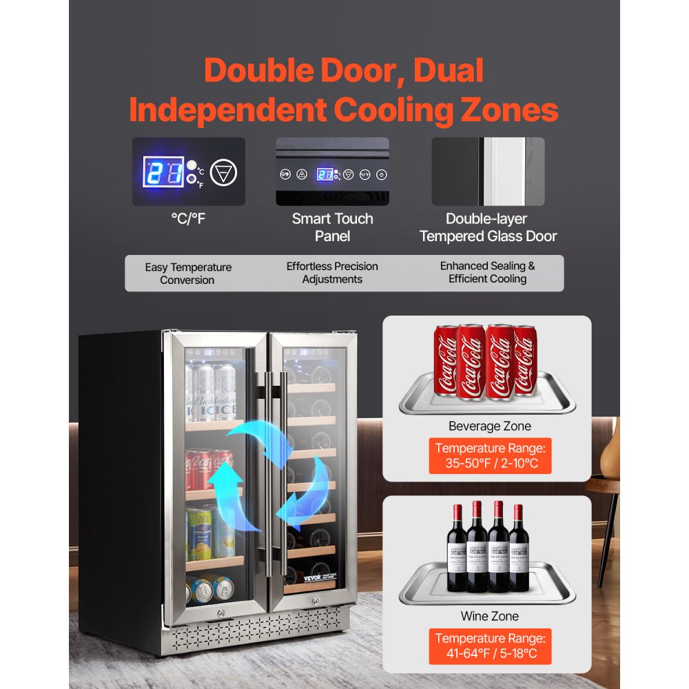 YC120-2D - 24" Dual Zone Beverage Cooler with Glass Doors