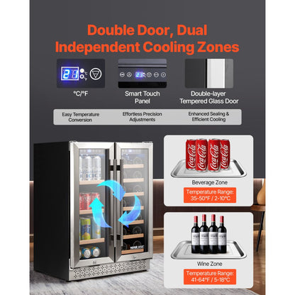 YC120-2D - 24" Dual Zone Beverage Cooler with Glass Doors