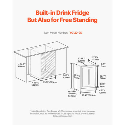 YC120-2D - 24" Dual Zone Beverage Cooler with Glass Doors