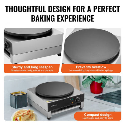 HT-1E - 400mm Stainless Steel Crepe Machine for Effortless Waffles