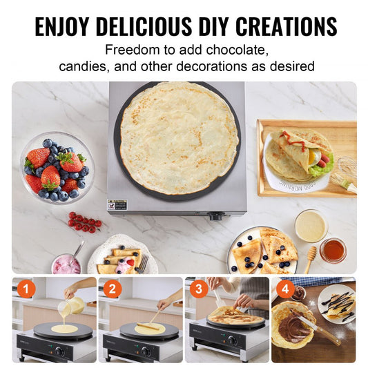 HT-1E - 400mm Stainless Steel Crepe Machine for Effortless Waffles