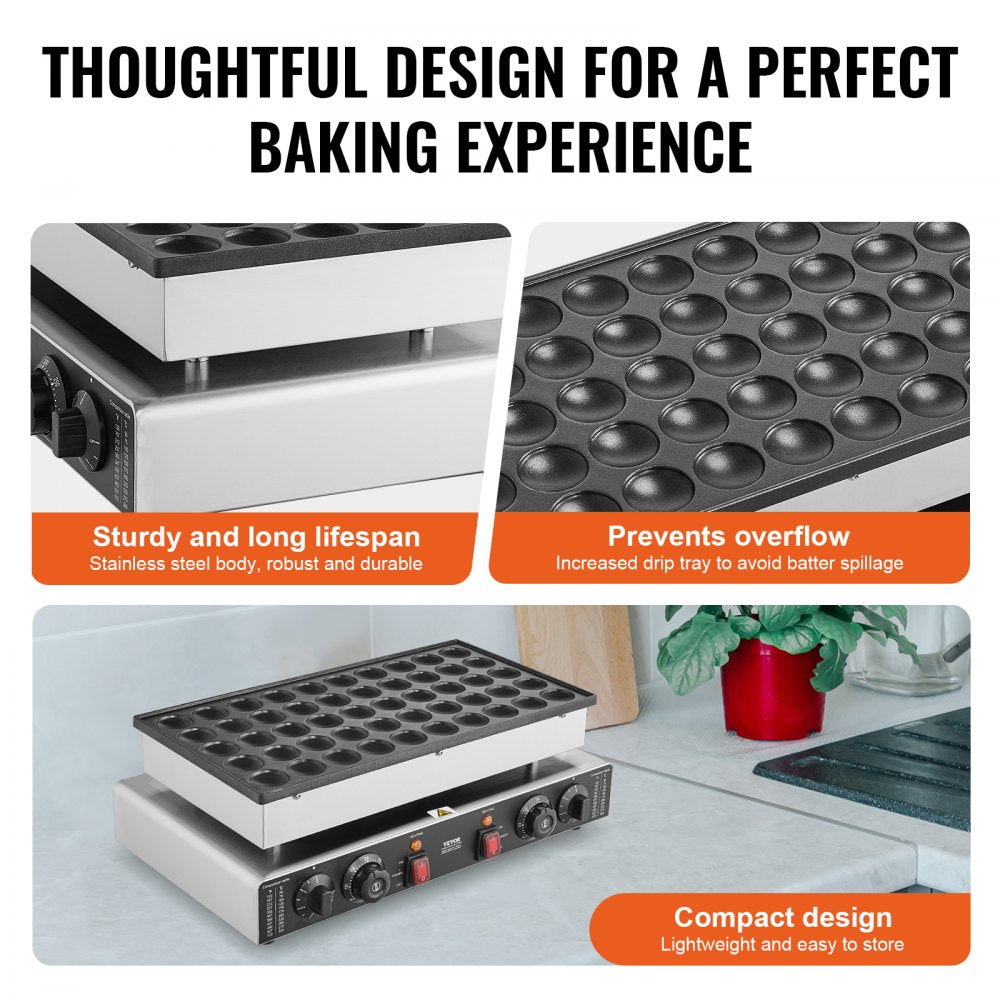 PC-50 - 1700W Stainless Steel Mini Pancake Maker for 50 Waffles