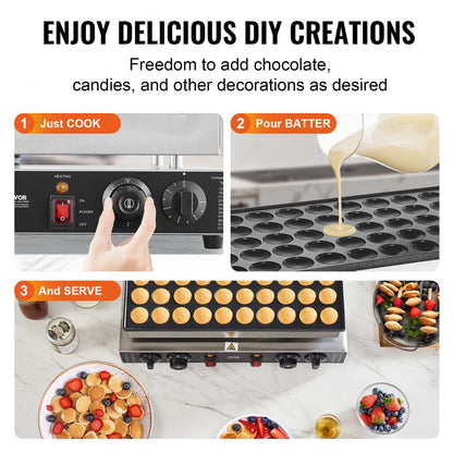 PC-50 - 1700W Stainless Steel Mini Pancake Maker for 50 Waffles