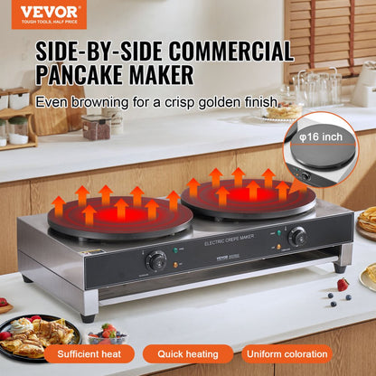 HT-2E - Commercial 3400W Crepe Maker with Adjustable Heat & Beep Alert