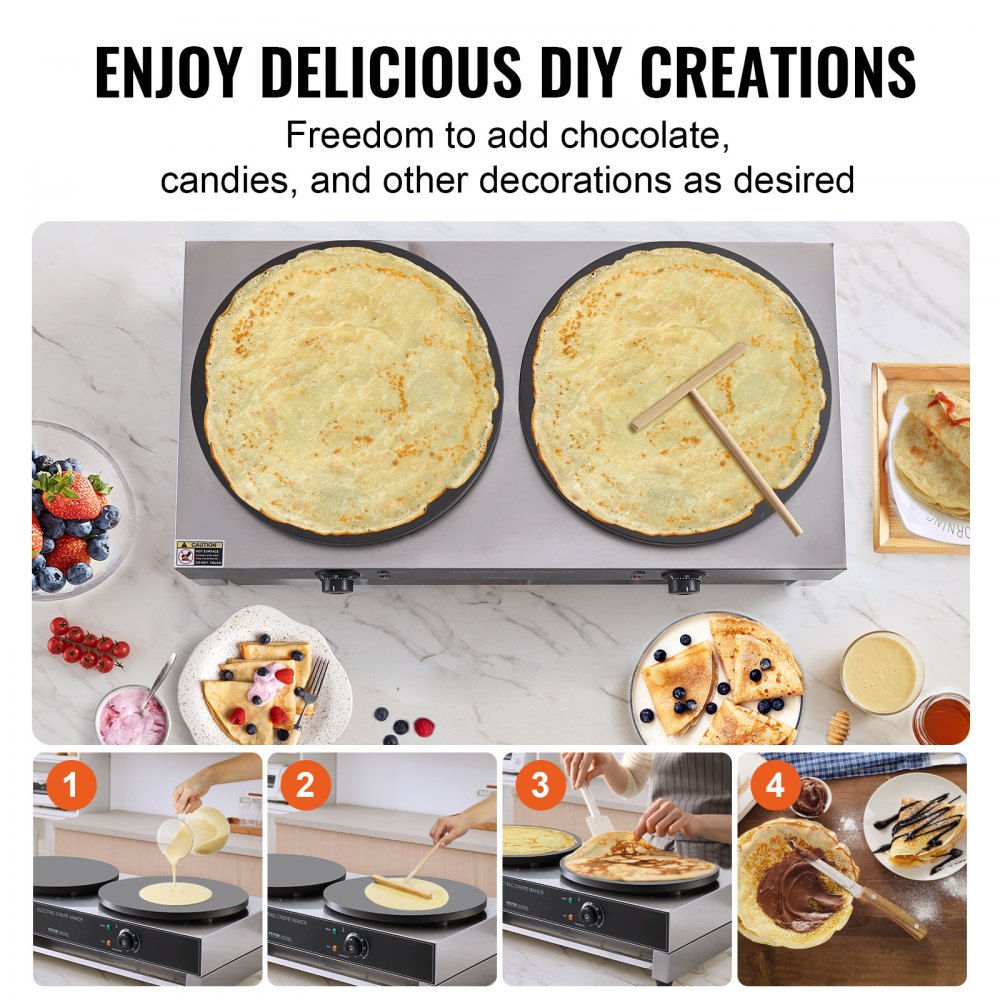 HT-2E - Commercial 3400W Crepe Maker with Adjustable Heat & Beep Alert