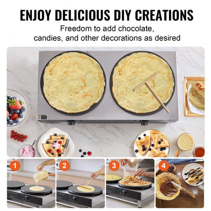 HT-2E - Commercial 3400W Crepe Maker with Adjustable Heat & Beep Alert