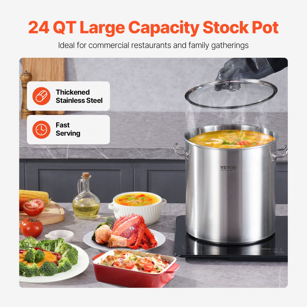 SP24QT303307D - 24QT Stainless Steel Stockpot with Glass Lid & Heavy Duty Design