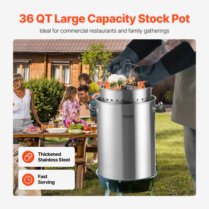SP36QT324206S - 36QT Stainless Steel Stockpot with Strainer Basket & Handle