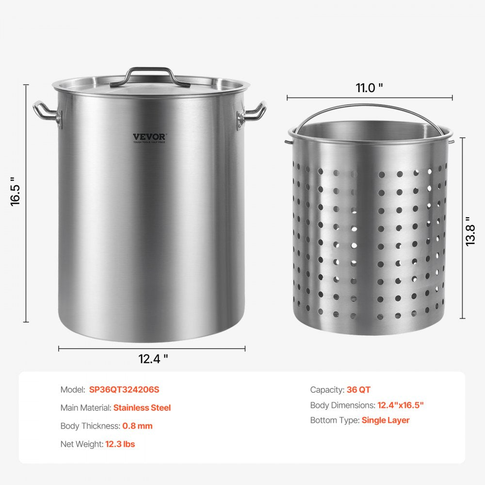 SP36QT324206S - 36QT Stainless Steel Stockpot with Strainer Basket & Handle