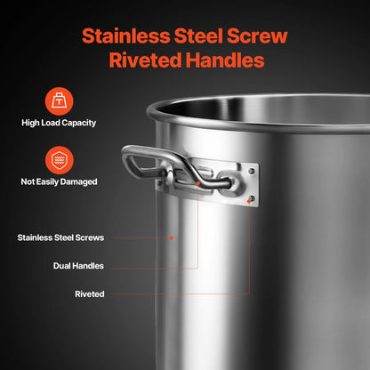 SP53QT404003D - 53QT Heavy-Duty Stainless Steel Stock Pot with Dual Handles