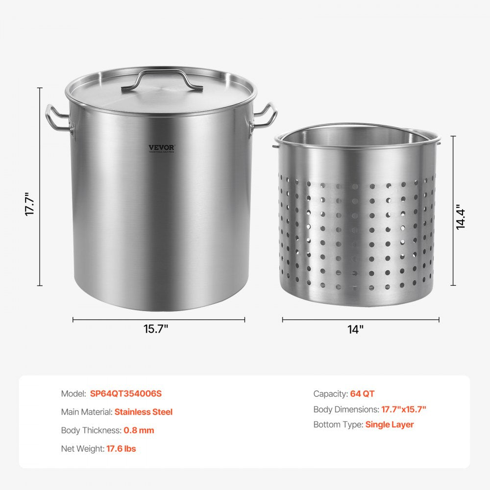 SP64QT404506S - 64QT Stainless Steel Stockpot with Strainer and Lid