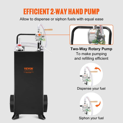 30 Gallon Fuel Caddy - Portable Stainless Steel Gas Tank with Manual Pump