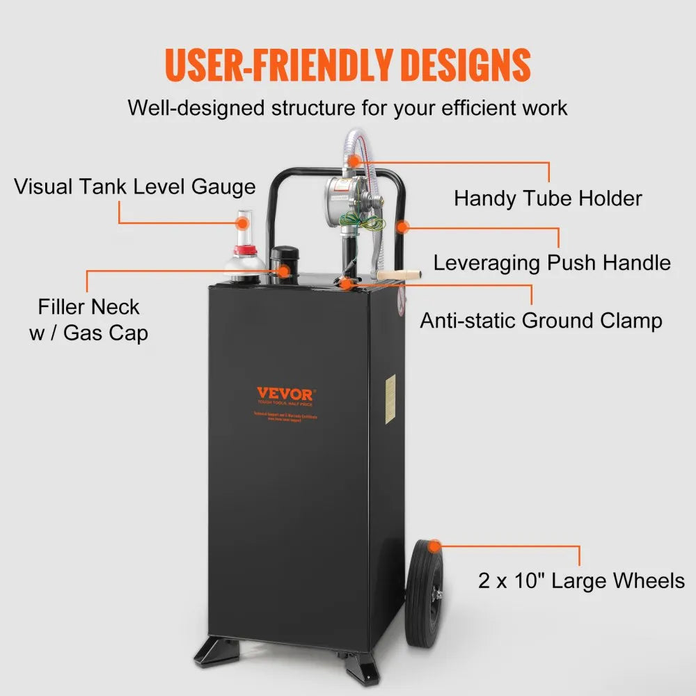 30 Gallon Fuel Caddy - Portable Stainless Steel Gas Tank with Manual Pump