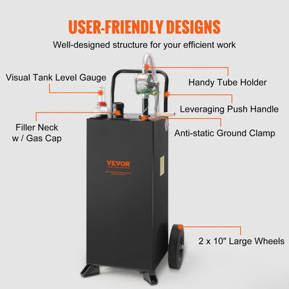 30 Gallon Fuel Caddy - Portable Stainless Steel Gas Tank with Manual Pump