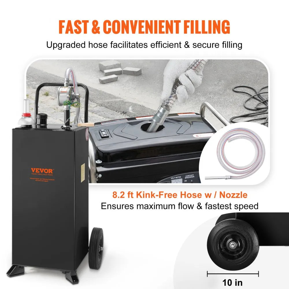 30 Gallon Fuel Caddy - Portable Stainless Steel Gas Tank with Manual Pump