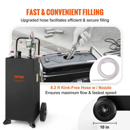 30 Gallon Fuel Caddy - Portable Stainless Steel Gas Tank with Manual Pump