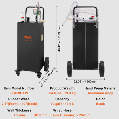 30 Gallon Fuel Caddy - Durable Fuel Storage Tank on Wheels for Easy Transport
