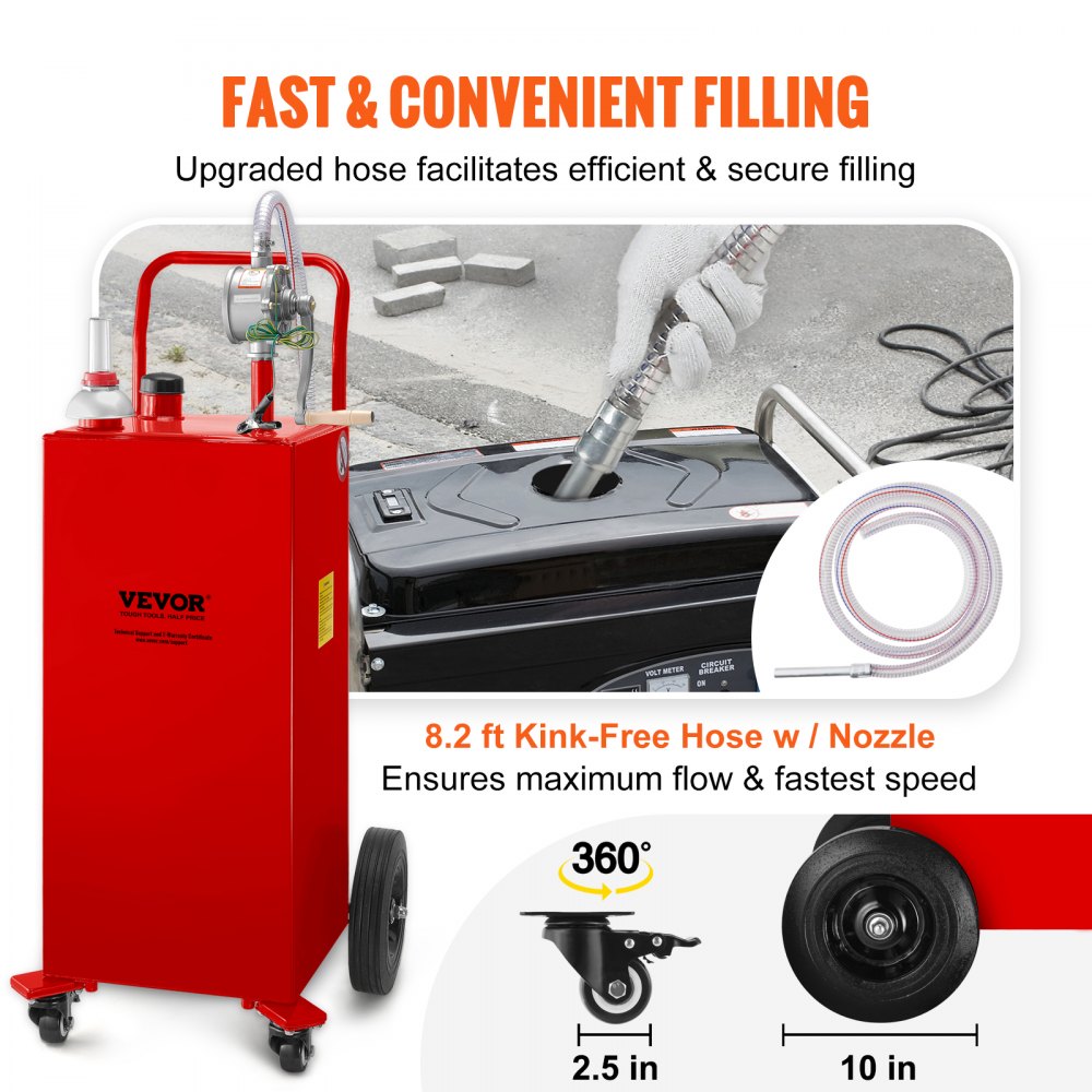 30 Gallon Fuel Caddy - Portable Gas Storage Tank with Manual Pump and Wheels