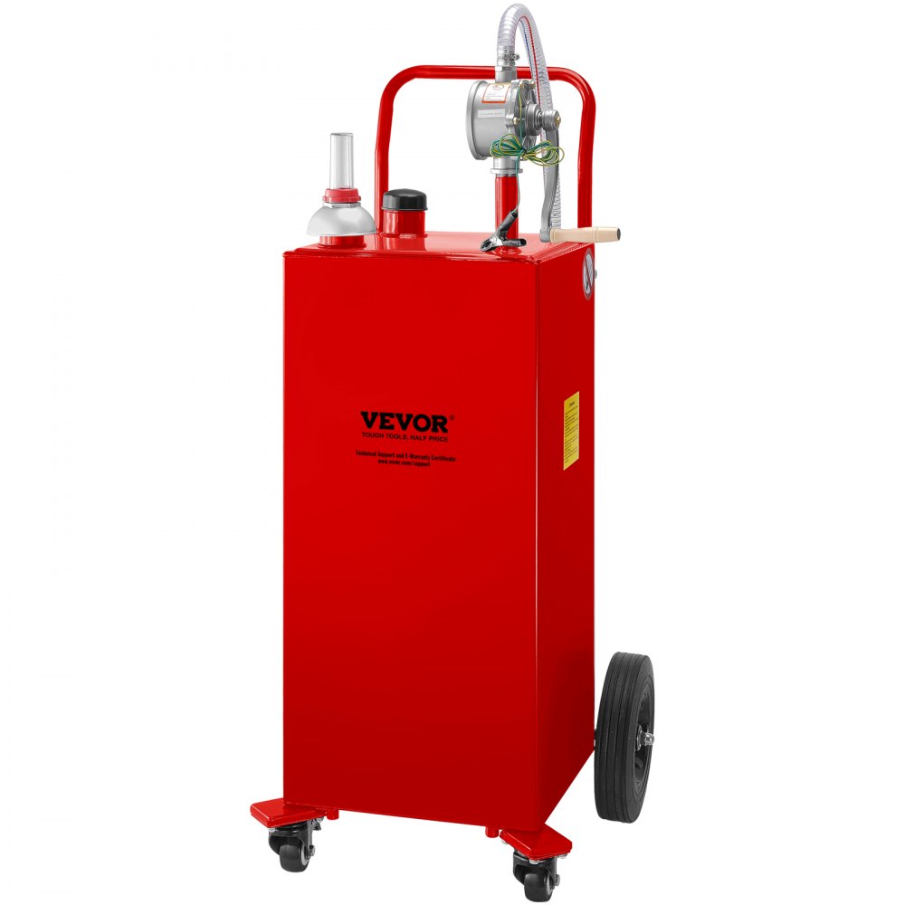 30 Gallon Fuel Caddy - Portable Gas Storage Tank with Manual Pump and Wheels