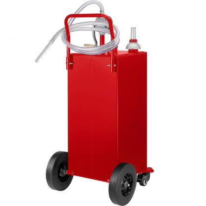 30 Gallon Fuel Caddy - Portable Gas Storage Tank with Manual Pump and Wheels