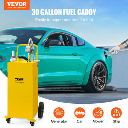 VEVOR 30 Gallon Fuel Caddy - Durable Stainless Steel with Manual Pump and Wheels