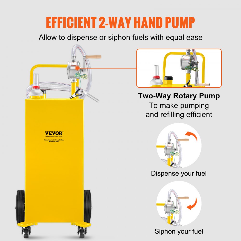 VEVOR 30 Gallon Fuel Caddy - Durable Stainless Steel with Manual Pump and Wheels