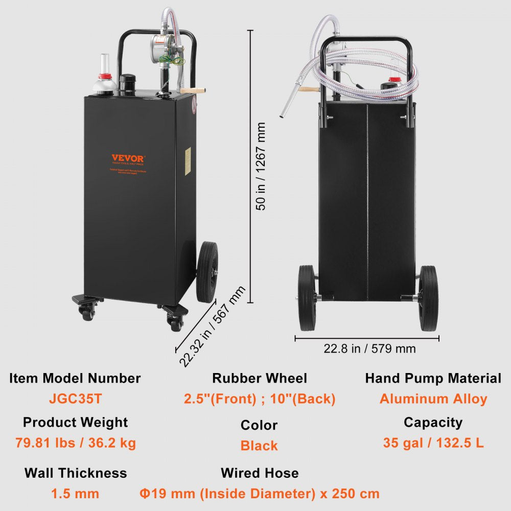 35 Gallon Fuel Caddy - 35 Gallon Portable Fuel Tank with Manual Pump