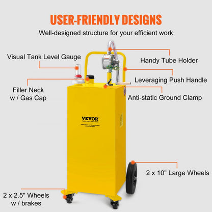 35 Gallon Fuel Caddy - Manual Pump Fuel Tank with Wheels for Easy Transport
