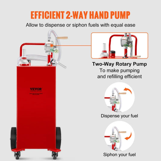 35 Gallon Fuel Caddy - Portable Gas Storage Tank with Easy Manual Pump