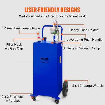 30 Gallon Fuel Caddy - Portable Fuel Tank with Wheels & Transfer Pump