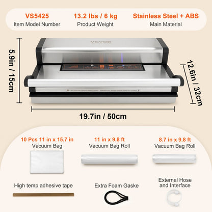 VS5425 - 350W Dual Pump Vacuum Sealer with Built-in Cutter & Storage