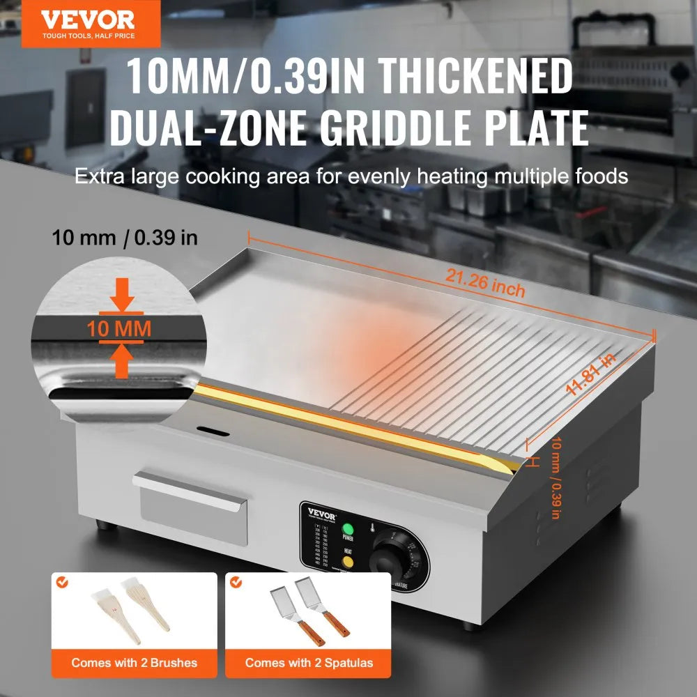 HT-821 - VEVOR 1600W Commercial Electric Griddle with 122℉-572℉ Temp Control