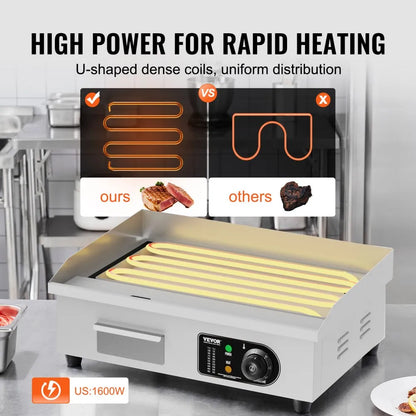 HT-821 - VEVOR 1600W Commercial Electric Griddle with 122℉-572℉ Temp Control