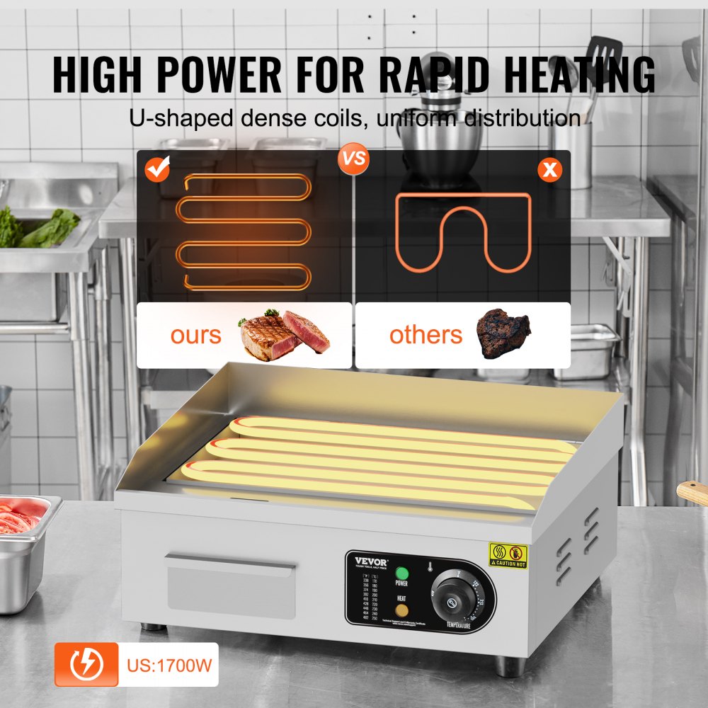 HT-450 - VEVOR Electric Griddle with 122-572°F Temp Control, A3 Iron Plate