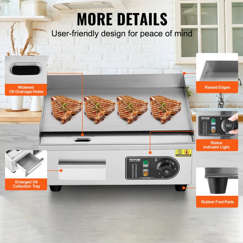 HT-450 - VEVOR Electric Griddle with 122-572°F Temp Control, A3 Iron Plate