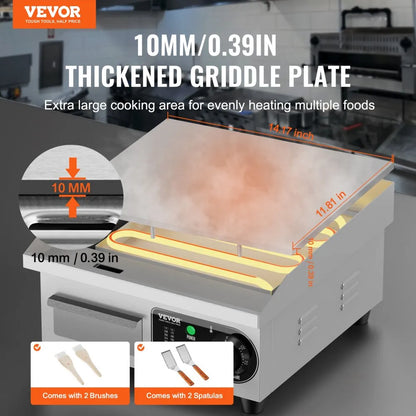 HT-818B - 1700W Stainless Steel Electric Griddle with 122-572°F Temperature Control