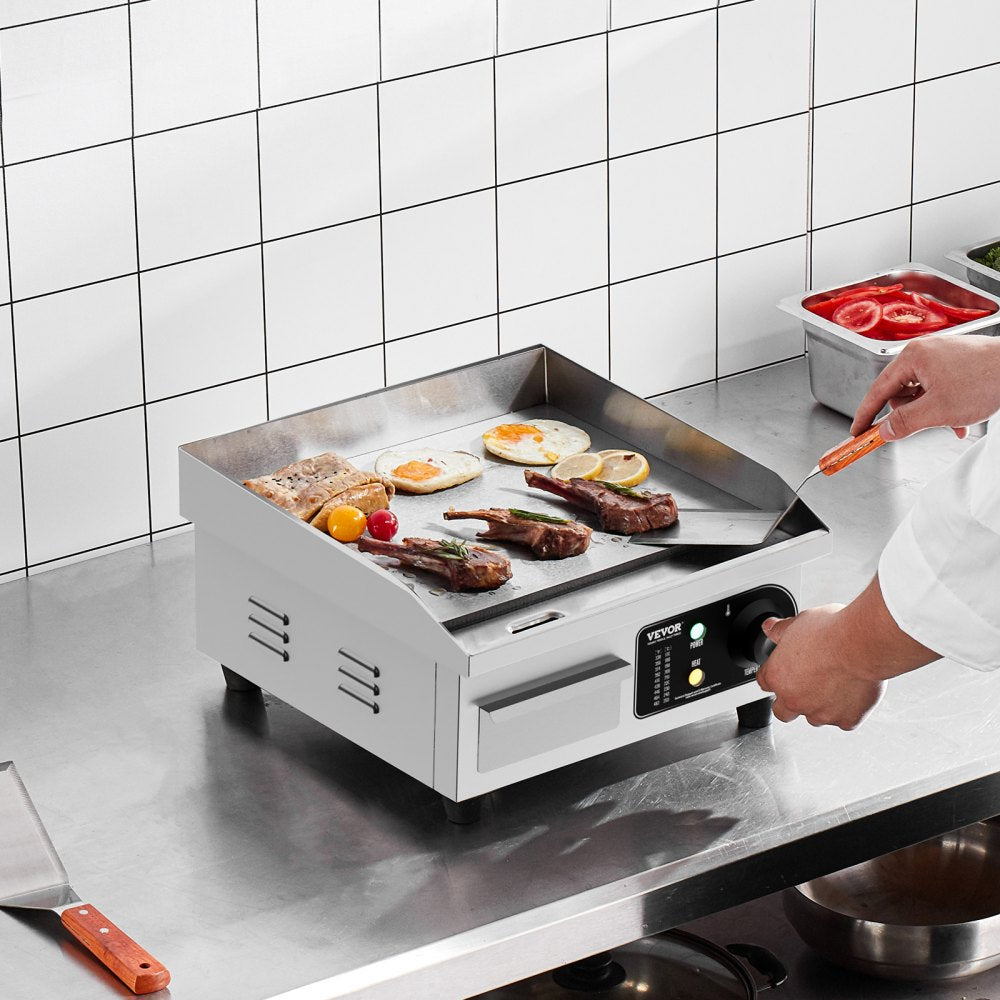 HT-818B - 1700W Stainless Steel Electric Griddle with 122-572°F Temperature Control