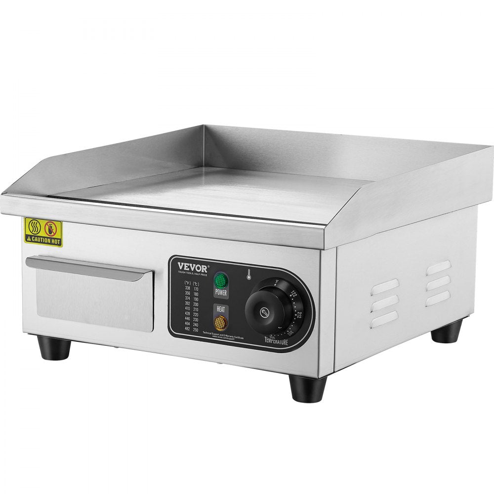 HT-818B - 1700W Stainless Steel Electric Griddle with 122-572°F Temperature Control