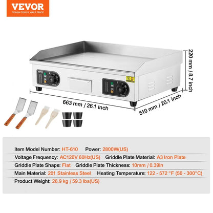 HT-610 - 25.98x15.75" VEVOR Electric Griddle with Adjustable Temperature