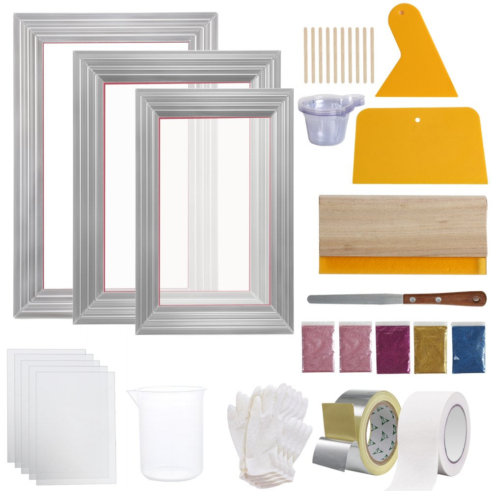 010163841055 - Durable Screen Printing Kit with 3 Aluminum Frames for DIY T-Shirts