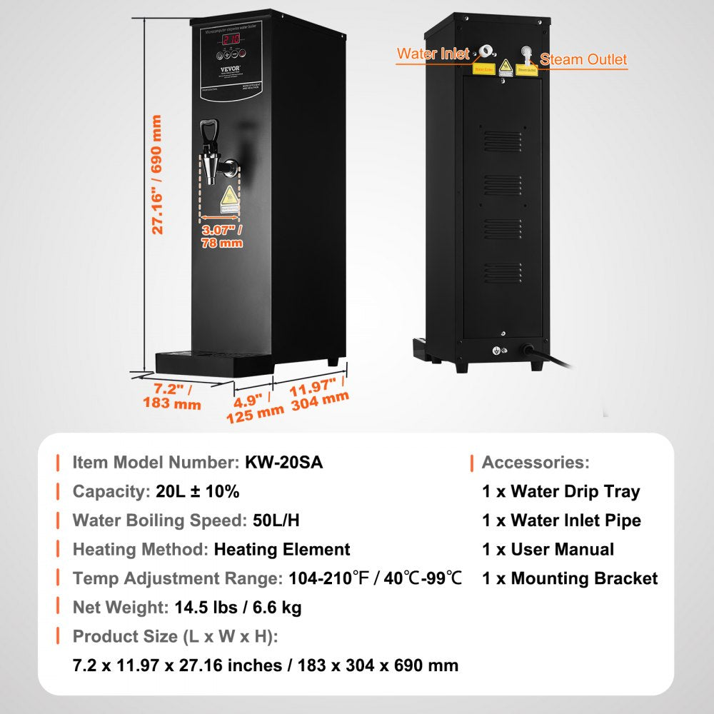 KW-20SA - 20L Stainless Steel Hot Water Dispenser with LED Display