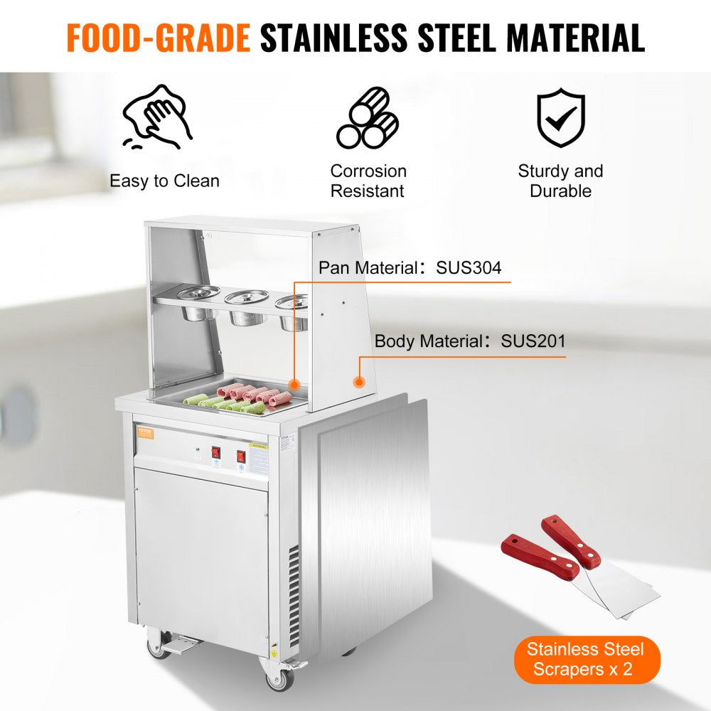 CBJF-1DC-350 - 350mm Stainless Steel Fried Ice Cream Roll Maker