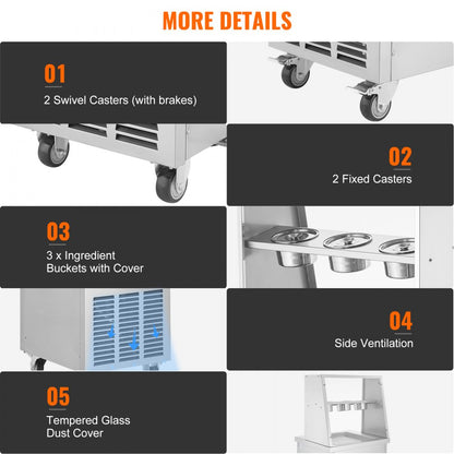 CBJF-1DC-350 - 350mm Stainless Steel Fried Ice Cream Roll Maker