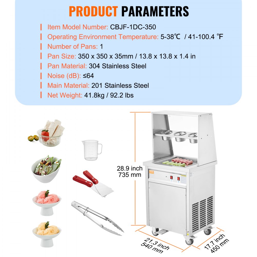 CBJF-1DC-350 - 350mm Stainless Steel Fried Ice Cream Roll Maker