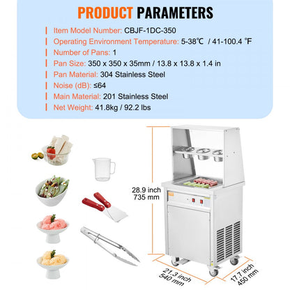 CBJF-1DC-350 - 350mm Stainless Steel Fried Ice Cream Roll Maker