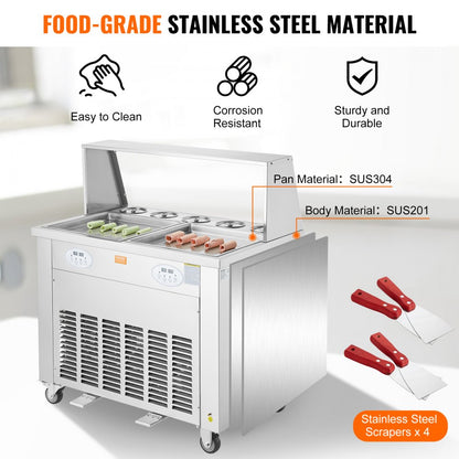 CBJF-2D5B - Stainless Steel 13.8" Ice Cream Roll Maker with Rapid Cooling